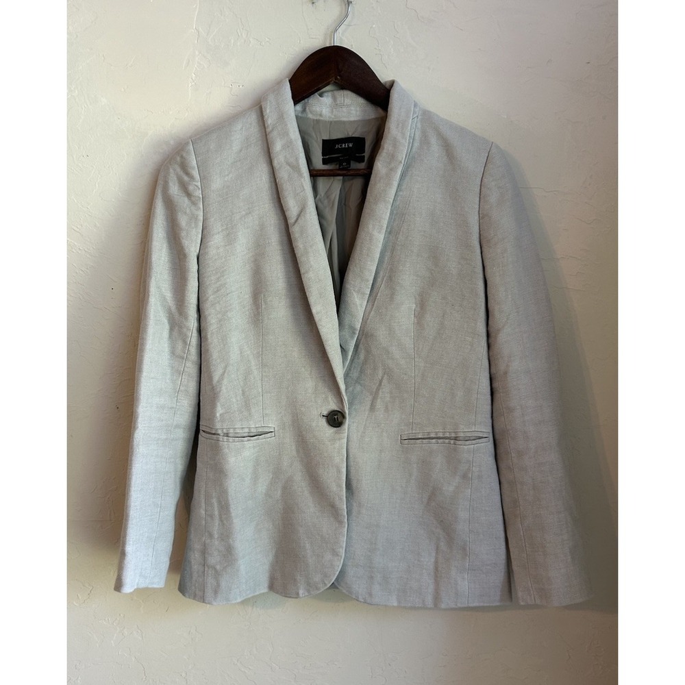 J Crew Parke Blazer 0 Single Button Oatmeal Beige Linen Classic Preppy Jacket
